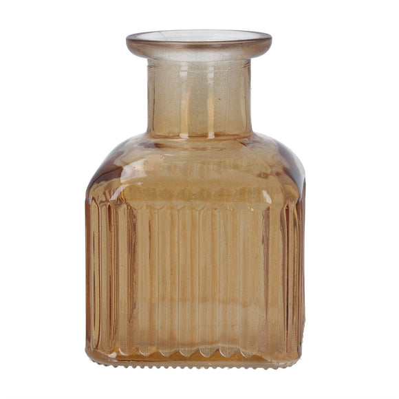 Light Amber Glass Square Ribbed Vase (Small)