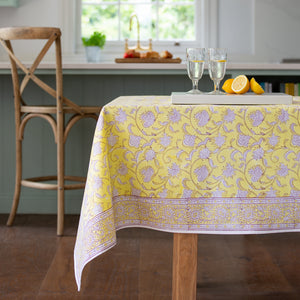 Lemon/Berry Cotton Hand Block Print Tablecloth