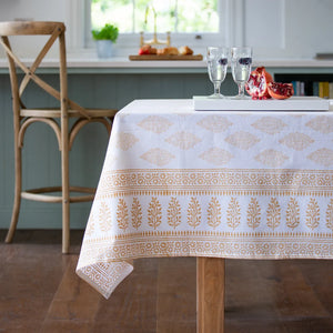 Saffron Cotton Hand Block Printed Tablecloth