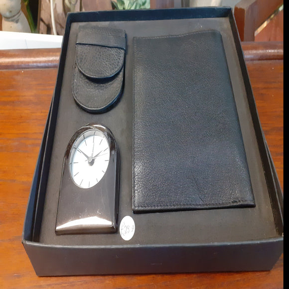 Leather Passport, Coin Purse & Desk Clock  Gift Set