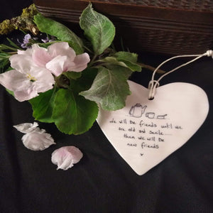 East Of India 'I wished you lived nearer...' Porcelain Hanging Heart