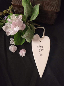 East Of India 'Love you' Porcelain Hanging Heart Thin
