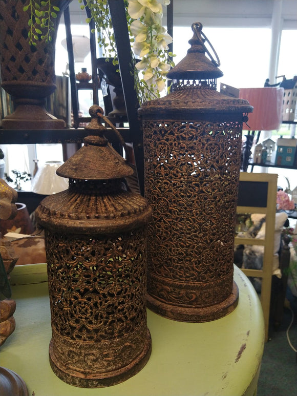 Set of 2 Ornate Brown Metal Lantern