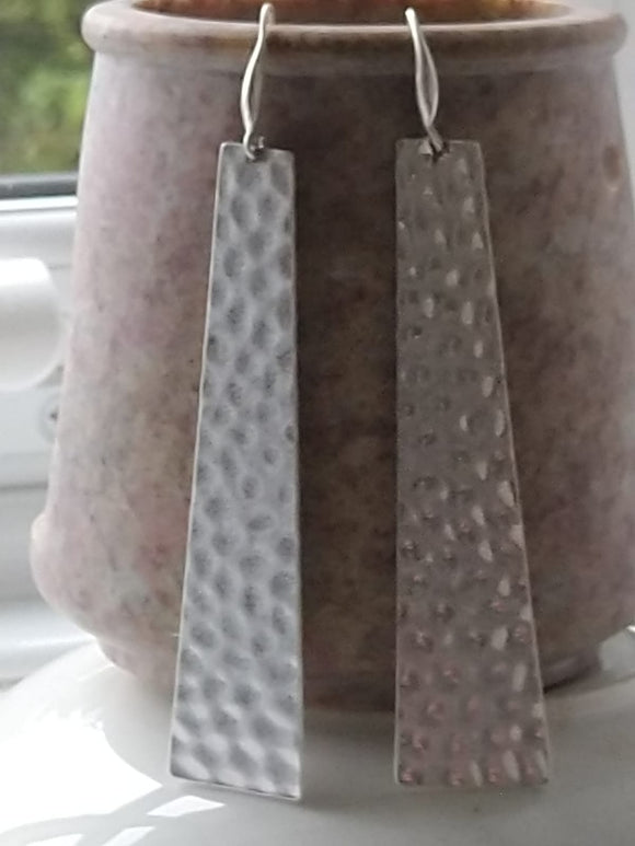 Long Totem Drops - Hammered Finish Worn Silver Earrings