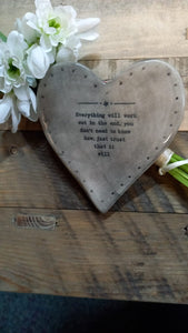 "Everything will work out in the end, you don't need to know how, just trust that it will" Grey Ceramic Heart Coaster