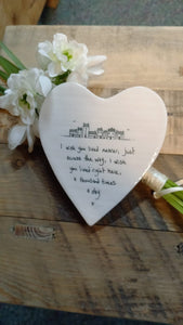 "I wish you lived nearer.... " Ceramic Heart Coaster