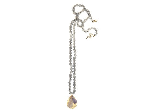 Frosted Marble Bead W/Charms Necklace- Grey